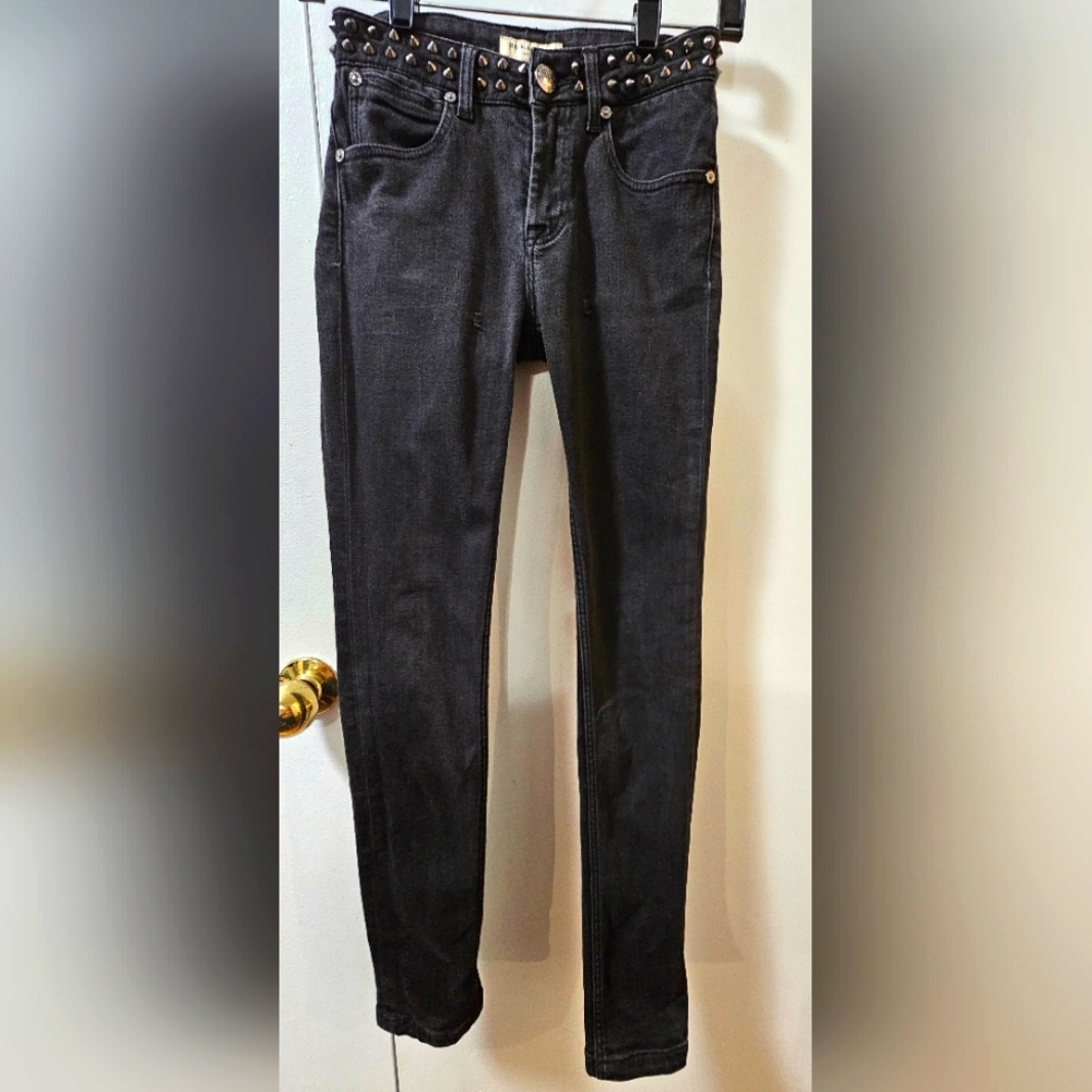 Burberry London Cannington Studded Women's Skinny Jeans Size 25 Charcoal Black - Picture 1 of 15